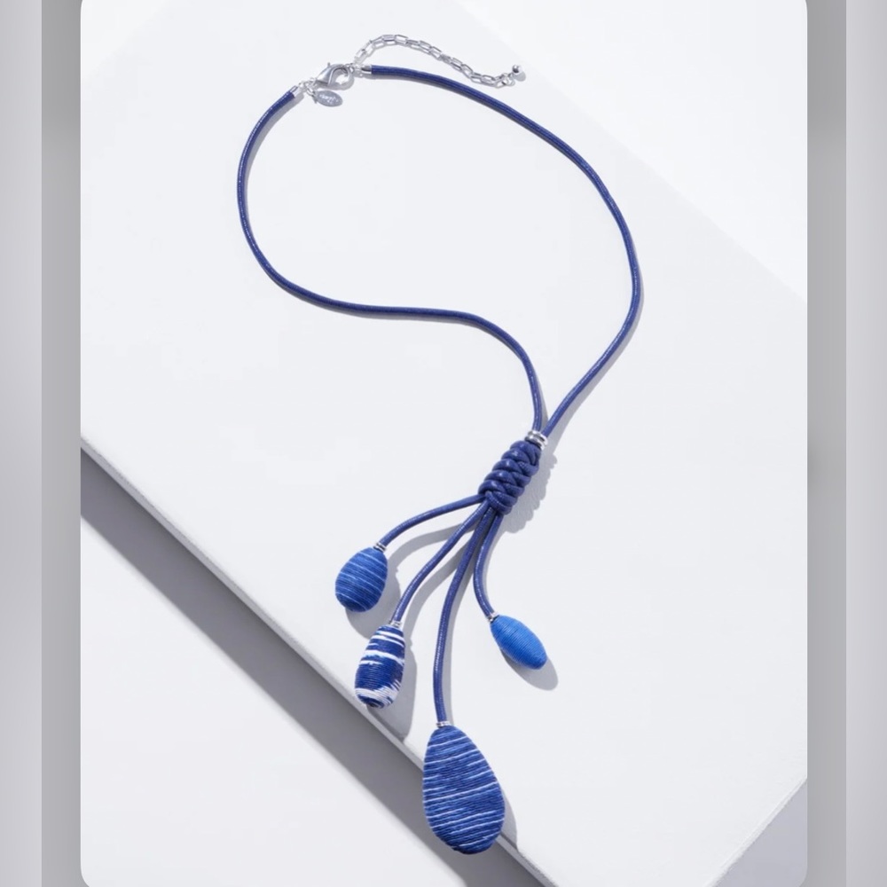 Chico’s blue and white tassel necklace